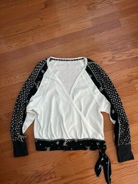 Free People Two-Tone Waffle Wrap Top in White and Black